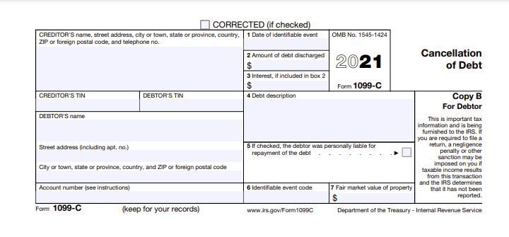 An IRS form 1099C cancellation of debt is sent when a lender charges off your debt